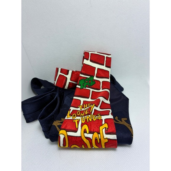 Vintage Looney Tunes Posse Tie Mens Navy Blue Hip Hop Taz Bugs Bunny 90s Retro - Picture 5 of 9
